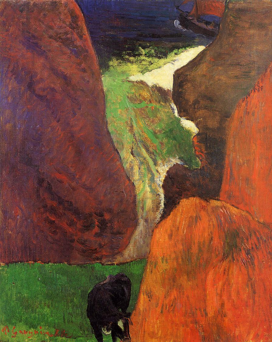 Seascape with Cow on the Edge of a Cliff - Paul Gauguin Painting